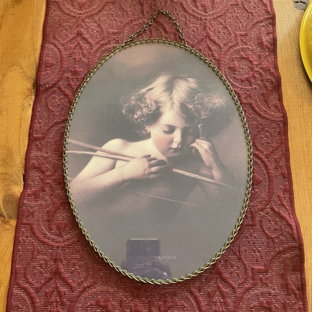 Vintage Cupid Oval Print with Chain Frame *Asleep* by M.B. Parkinson Flue Co.